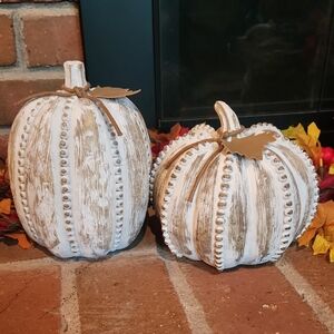 Rustic White and Brown Pumpkin Decor Set